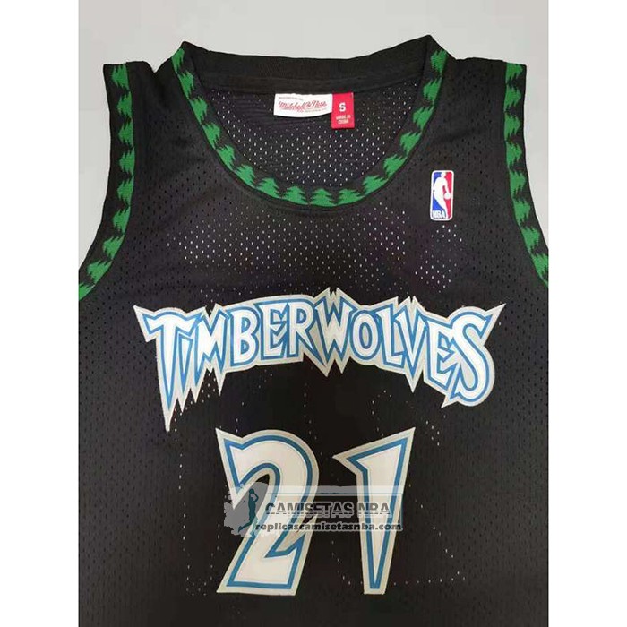 Camiseta Minnesota Timberwolves Kevin Garnett NO 21 Hardwood Classics Throwback Negro